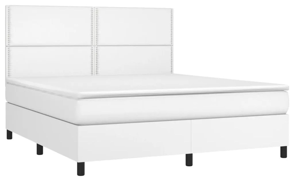 vidaXL Κρεβάτι Boxspring με Στρώμα & LED Λευκό 180x200 εκ. Συνθ. Δέρμα