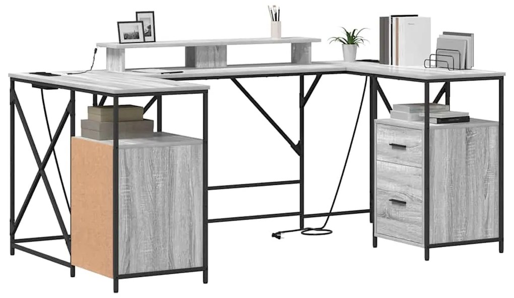 vidaXL Γραφείο Γκρίζο Σονομα 182 x 101 x 87,5 εκ Επεξεργασμένο ξύλο