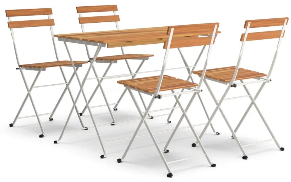 vidaXL Σετ Τραπεζαρίας Bistro Πτυσσόμενο 5 τεμ. Μασίφ Ακακία &amp; Ατσάλι