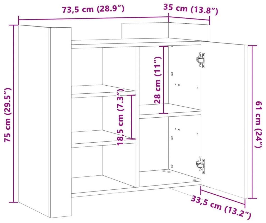 Ντουλάπι Μαύρο 73,5x35x75 εκ. από Επεξεργασμένο Ξύλο - Μαύρο