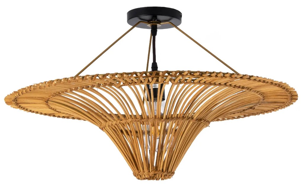 02308 GloboStar® PALERMO 02308 Boho Φωτιστικό Οροφής Πλέγμα Μονόφωτο 1 x E27 IP20 Καφέ Ξύλο - Μ60 x Π60 x Υ36cm