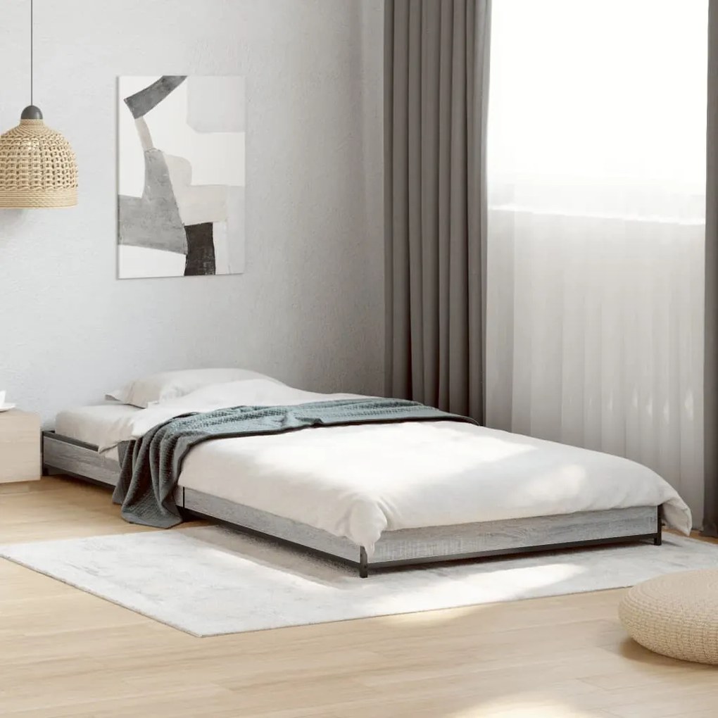 vidaXL Πλαίσιο Κρεβατιού Γκρι Sonoma 90x200 εκ. Επεξ. Ξύλο &amp; Μέταλλο
