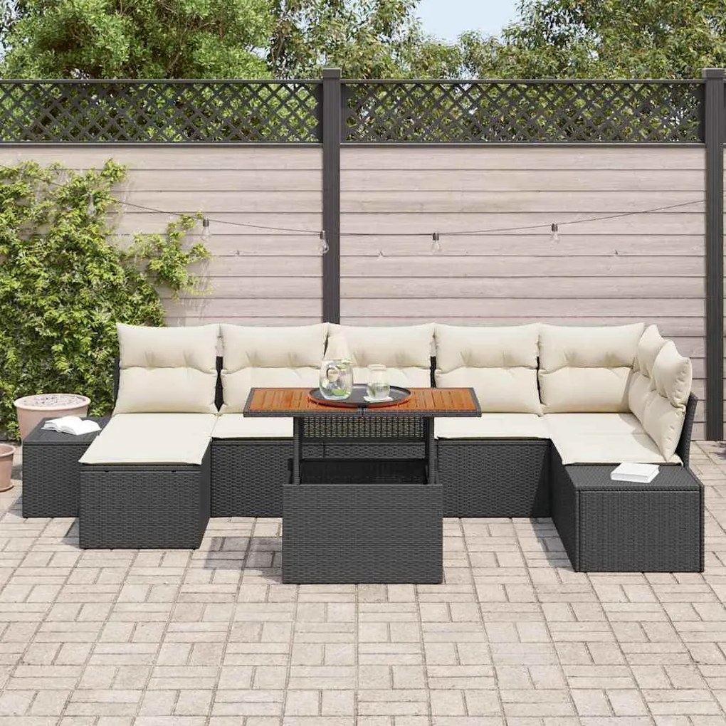 vidaXL Σετ Καναπέ Κήπου με μαξιλάρι 8 pcs Μαύρο, Κρέμα