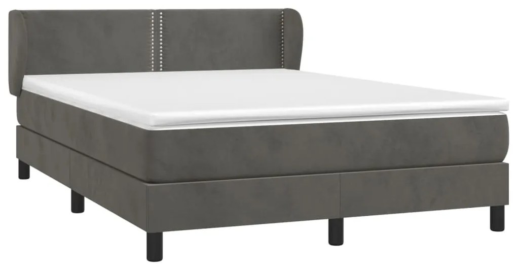 vidaXL Κρεβάτι Boxspring με Στρώμα Σκούρο Γκρι 140x200 εκ. Βελούδινο