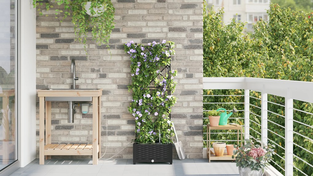 vidaXL Γλάστρες Κήπου 1 τεμ Καφασωτό Μαύρο 40 x 40 x 126 cm Πλαστικό