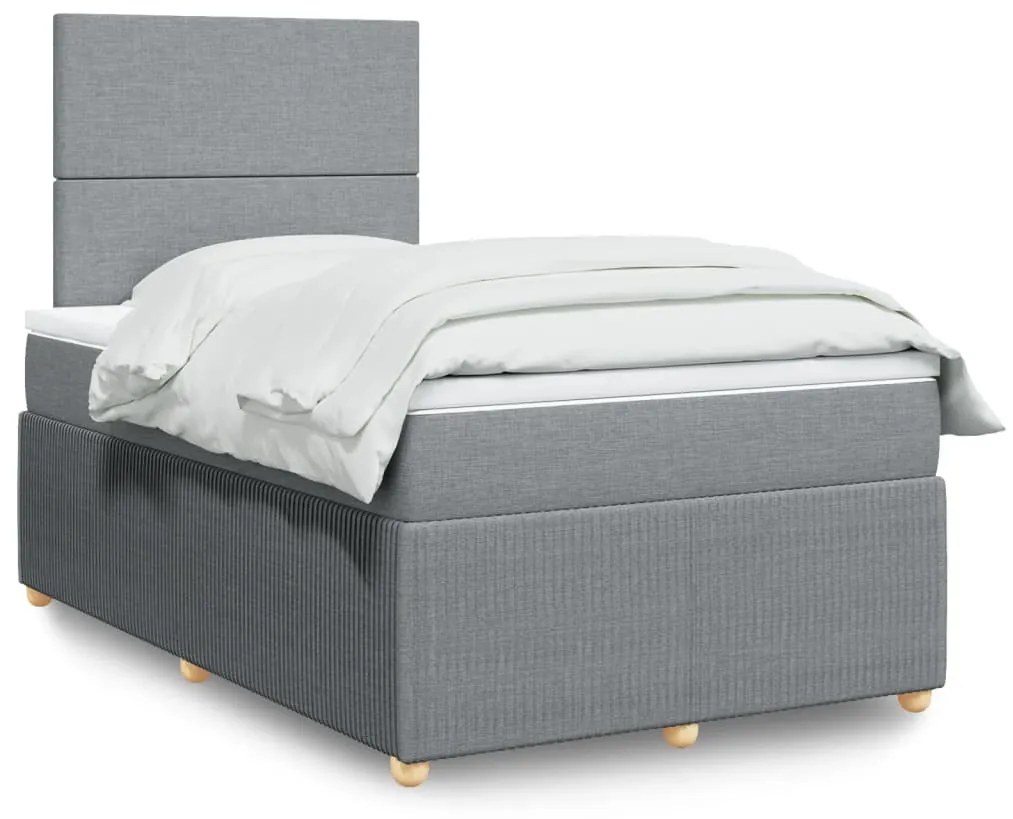 Κρεβάτι Boxspring με Στρώμα Ανοιχτό Γκρι 120x190 εκ. Υφασμάτινο - Γκρι