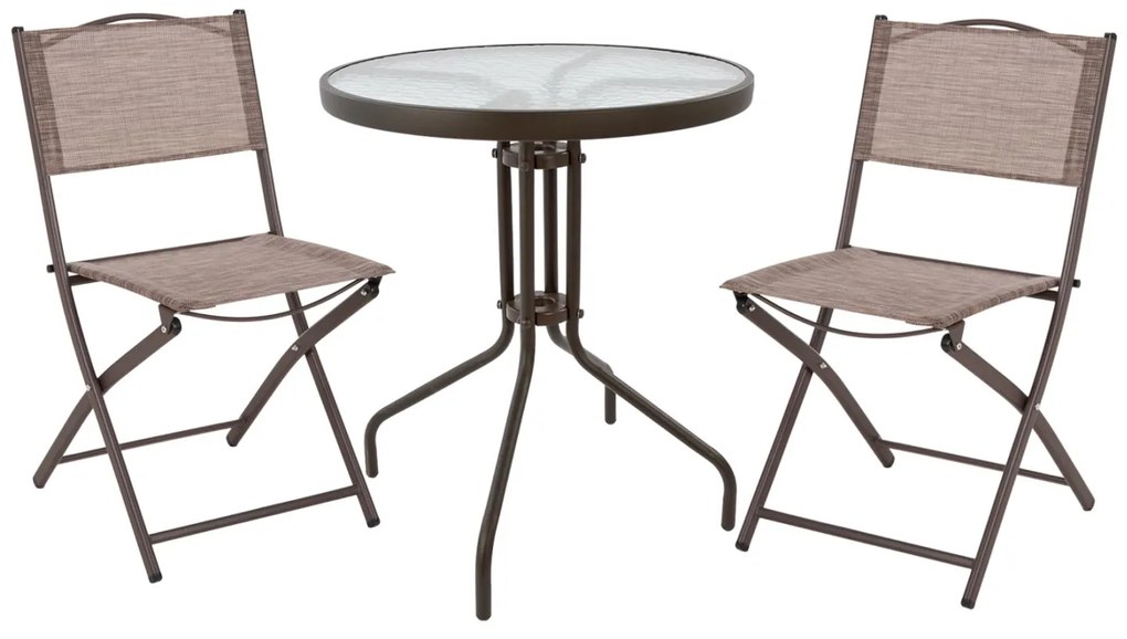 Σετ Κήπου Τραπεζαρία LIMA 3 τεμ Καφέ με Τραπέζι 60x60x68 εκ. & 2 Καρέκλες Πτυσσόμενες