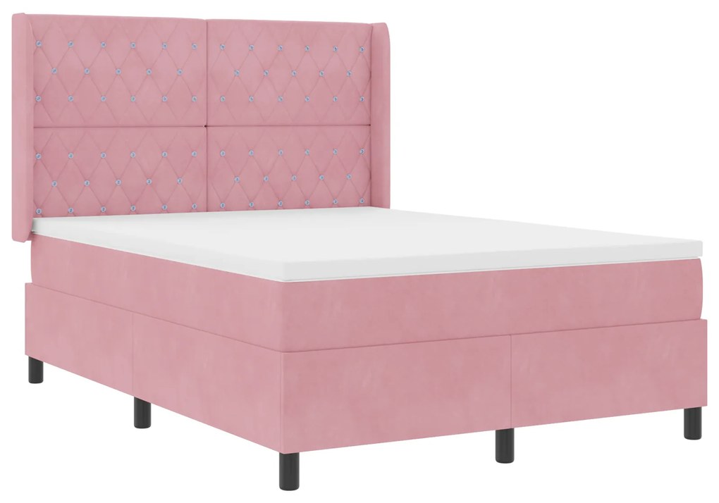 vidaXL κρεβάτι box spring με στρώμα Ροζ 160x200 εκ Βελούδινο