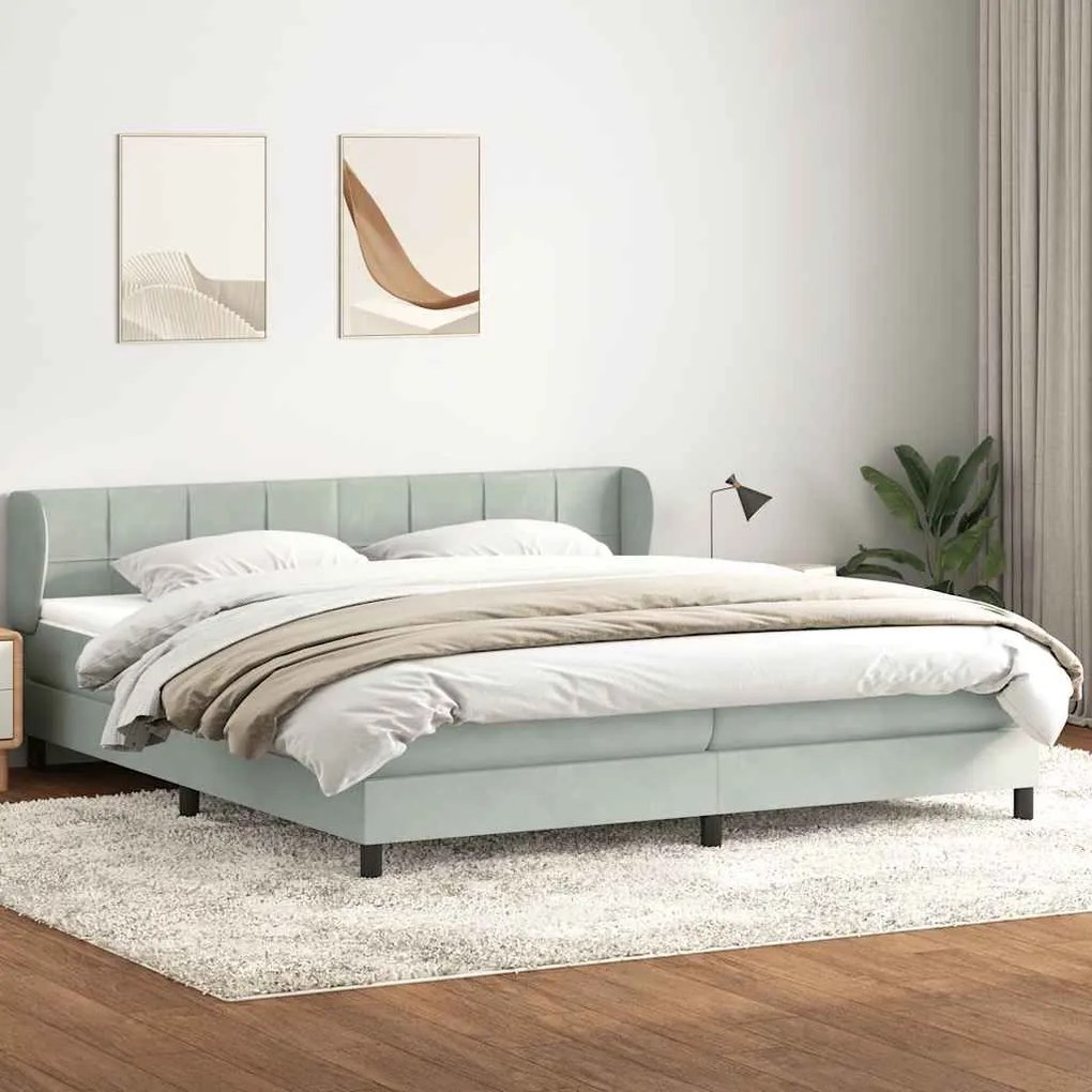 Box Spring κρεβάτι με στρώματα ανοιχτό γκρι 200x210cm Βελούδινο - Γκρι