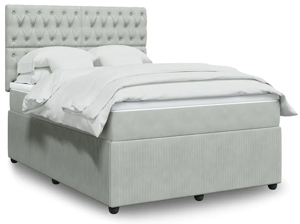 vidaXL Κρεβάτι Boxspring με Στρώμα Ανοιχτό Γκρι 140x200 εκ. Βελούδινο