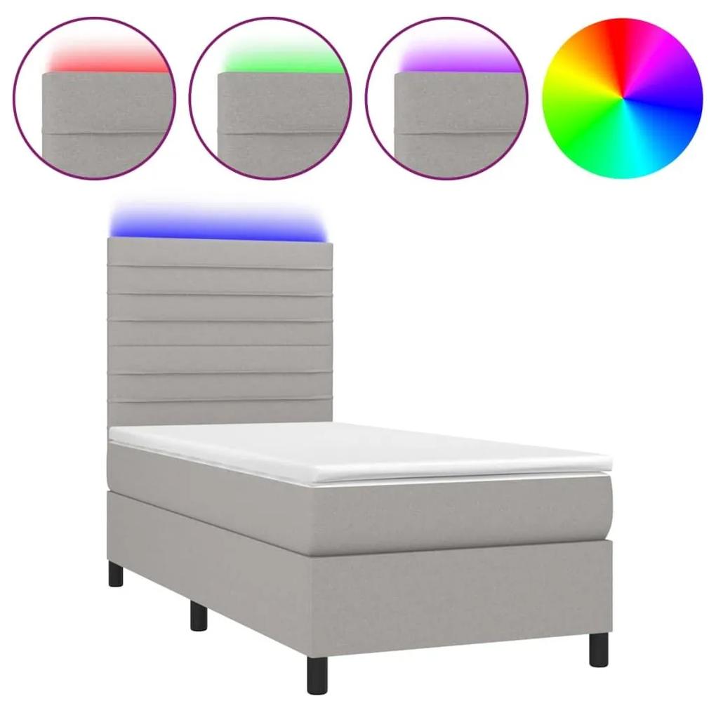 Κρεβάτι Boxspring με Στρώμα &amp; LED Αν.Γκρι 80x200 εκ. Υφασμάτινο - Γκρι