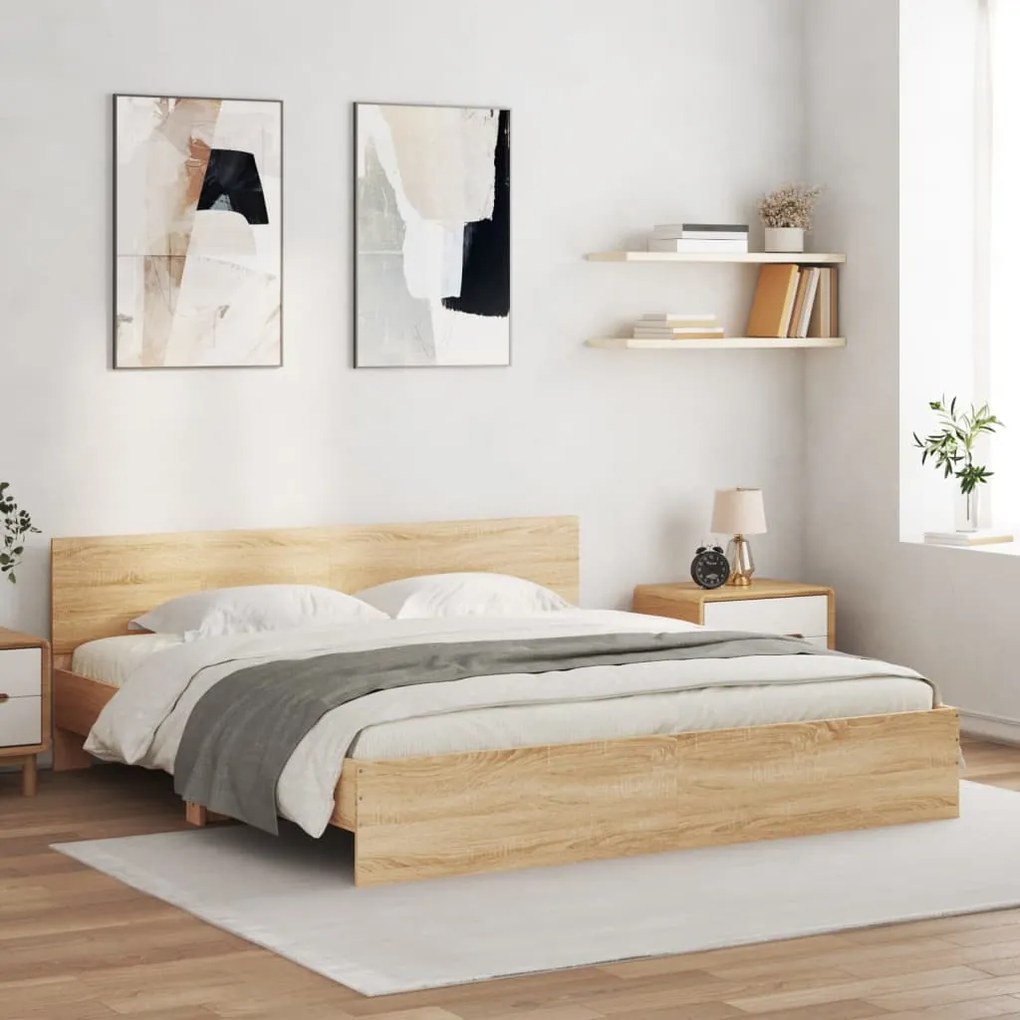 vidaXL Πλαίσιο Κρεβατιού με Κεφαλάρι/LED Sonoma δρυς 180x200 εκ.