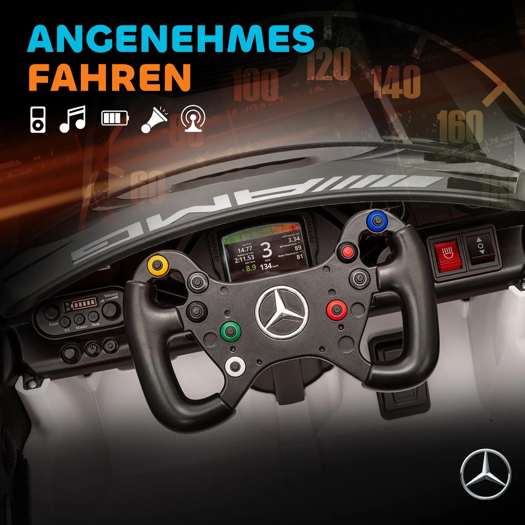 AIYAPLAY Ηλεκτρικό αυτοκίνητο Mercedes, αυτοκίνητο για παιδιά, μπαταρία 12V, φώτα LED, λειτουργία μουσικής, κόρνα, 3-8 ετών, λευκό