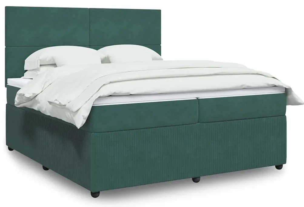 vidaXL Κρεβάτι Boxspring με Στρώμα Σκούρο Πράσινο 200x200εκ. Βελούδινο