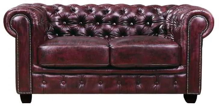 Καναπές 2θέσιος δέρμα Chesterfield antique red 160x92x72cm