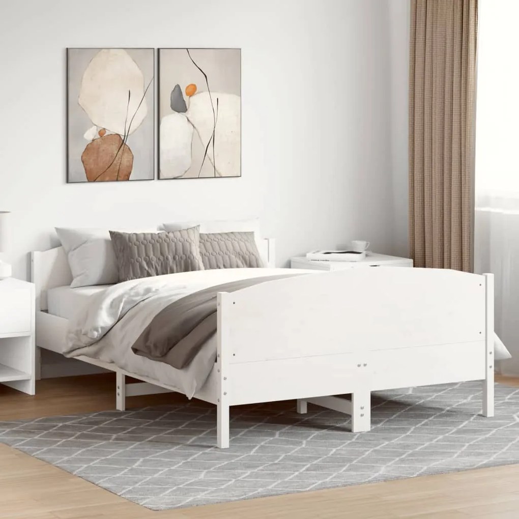 vidaXL Πλαίσιο Κρεβατιού με Κεφαλάρι Λευκό 120x200 εκ. από Μασίφ Πεύκο