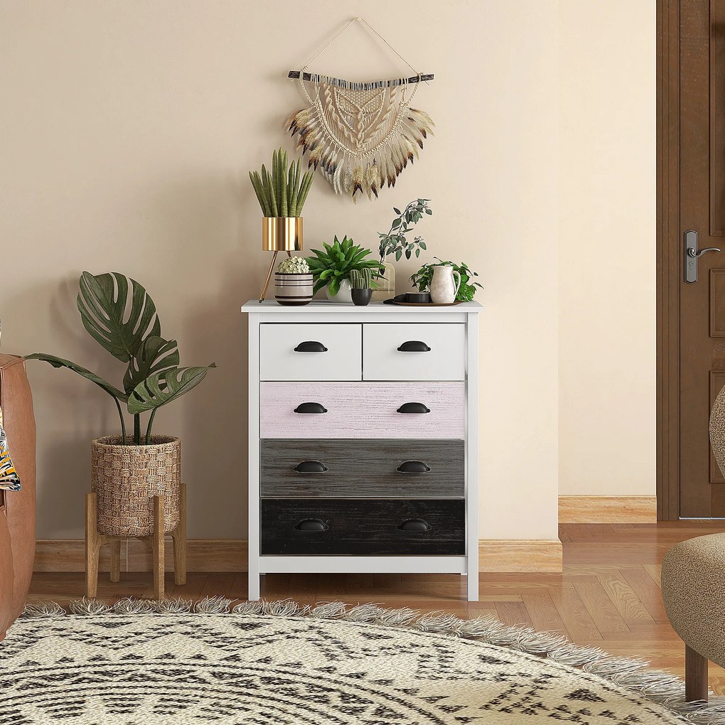 HOMCOM Έπιπλο μπουφέ, Συρταριέρα, 5 συρτάρια, βαμμένη επιφάνεια, MDF &amp; ξύλο πεύκου, 70 x 38 x 85 cm, Λευκό