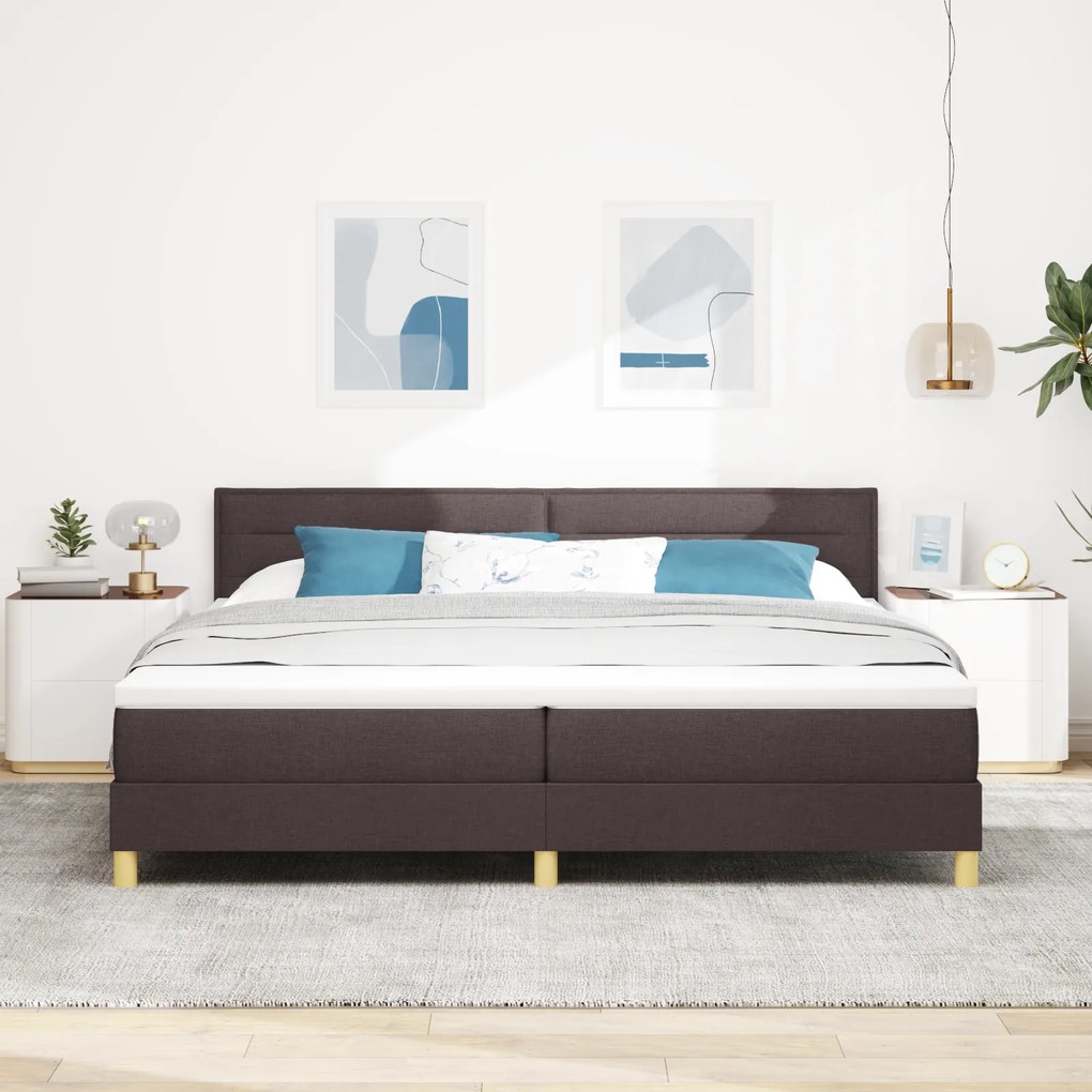 vidaXL Κρεβάτι Box Spring με Στρώμα Σκούρο Καφέ 200x200 εκ. Ύφασμα