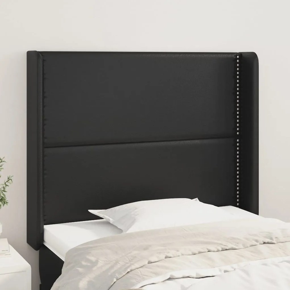 Κεφαλάρι με Πτερύγια Μαύρο 93x16x118/128 εκ. Συνθ. Δέρμα 3119518