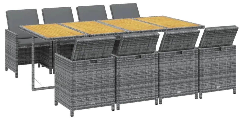 vidaXL Σετ Τραπεζαρίας Κήπου 9 τεμ. Γκρι Συνθετικό Ρατάν με Μαξιλάρια