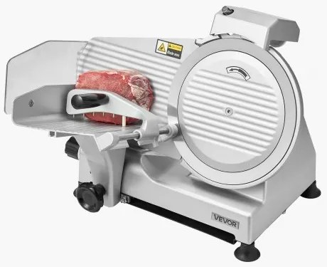 VEVOR Commercial Meat Slicer, 320W Electric Deli Slicer Machine with 250 mm Sharp Blade, Meat-Slicer with 450 RPM Slicing Speed, 0-10 mm Adjustable Thickness, for Frozen Meat, Ham, Baguett &amp; Steak