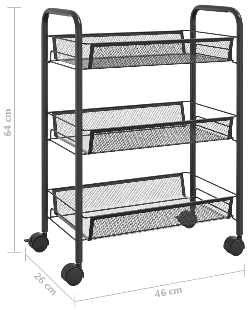 Τρόλεϊ Κουζίνας 3 Επιπέδων Μαύρο 46 x 26 x 64 εκ. Σιδερένιο - Μαύρο