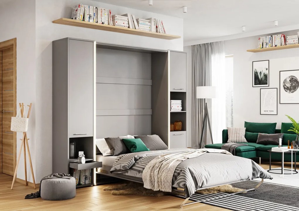 Κρεβάτι - ντουλάπα Concept Pro Lenart AH109, Διπλό, Γκρι, 140x200, Πλαστικοποιημένη μοριοσανίδα, Τάβλες για Κρεβάτι, 155x237x217cm | Epipla1.gr