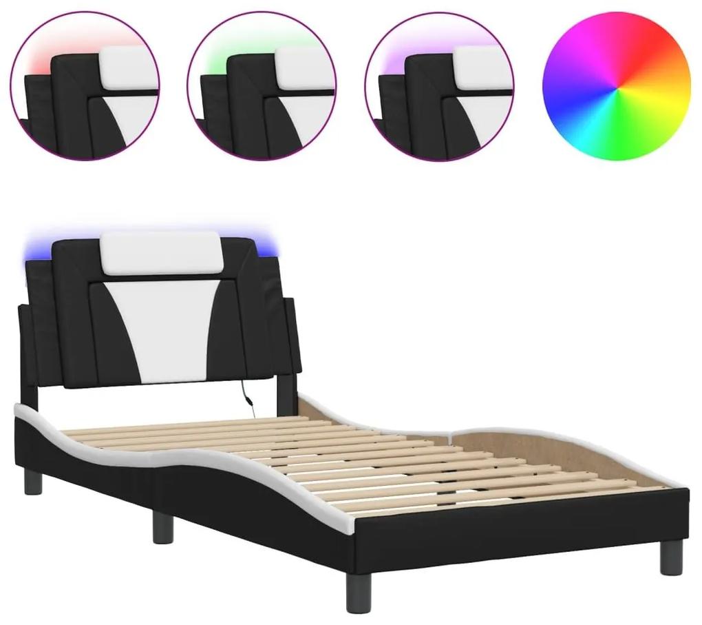Πλαίσιο Κρεβατιού με LED Μαύρο/Λευκό 100x200εκ. Συνθετικό Δέρμα - Μαύρο