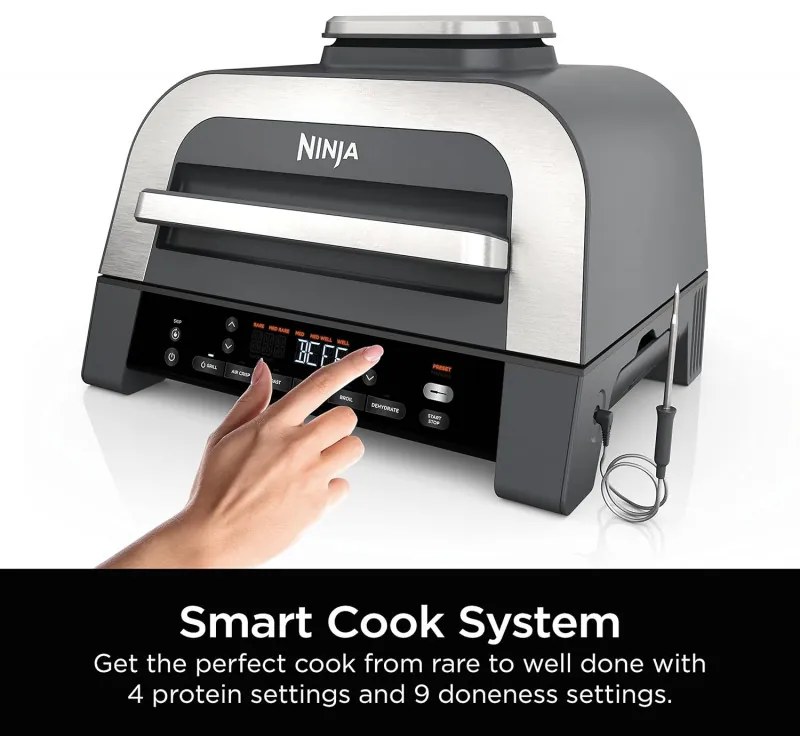 Ηλεκτρική σχάρα 6σε1 Ninja Foodi Smart DG551EU, 1760W, 6 λειτουργίες μαγειρέματος, φριτέζα 4L, κατσαρόλα μαγειρέματος 4L, σχάρα, 260C MAX, Inox/μαύρο