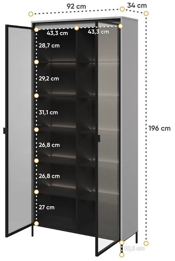 Βιτρίνα Fresno AM106, Γκρι, Μαύρο, Με πόρτες, Ο αριθμός των θυρών: 2, 196x92x34cm, 76 kg | Epipla1.gr