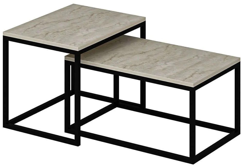 Ζιγκόν (Σετ 2Τμχ) Leka 506MNR3457 72x45x37/60x45x47cm Travertine Beige-Black