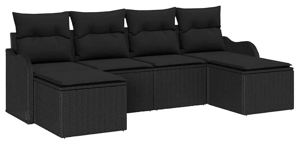vidaXL Σετ Καναπέ Κήπου με μαξιλάρι 6 pcs Μαύρο Πολυ ράταν