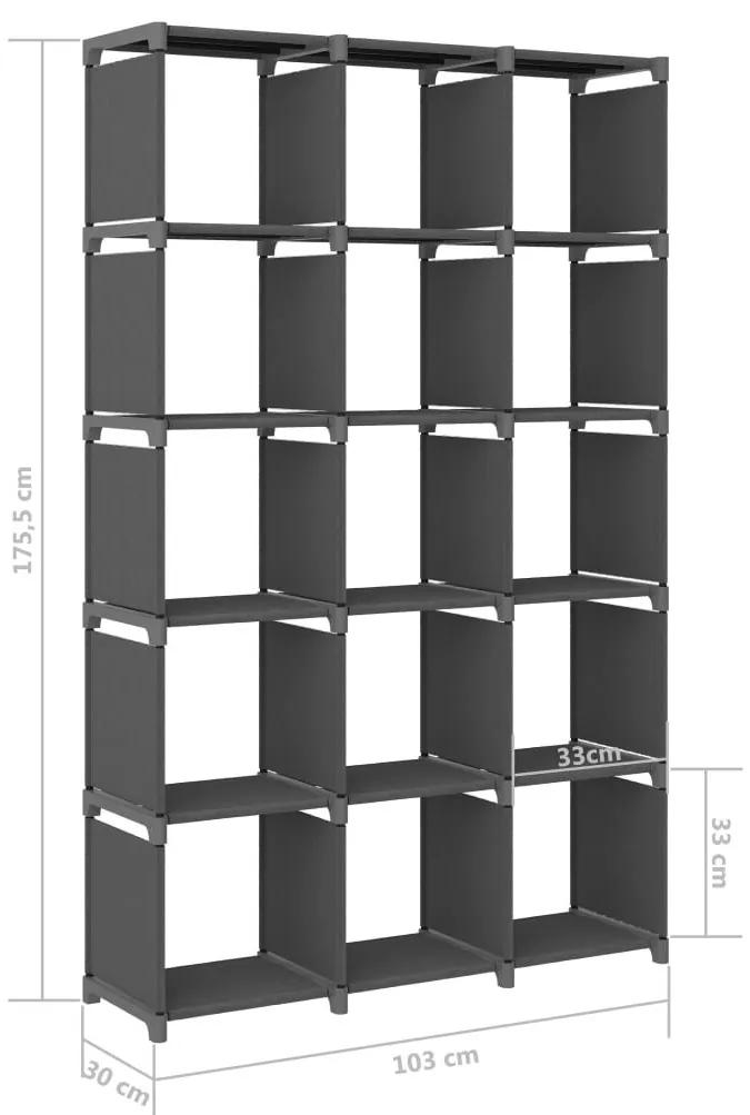 Ραφιέρα με 15 Κύβους &amp; Κουτιά Γκρι 103x30x175,5 εκ. Υφασμάτινη - Γκρι