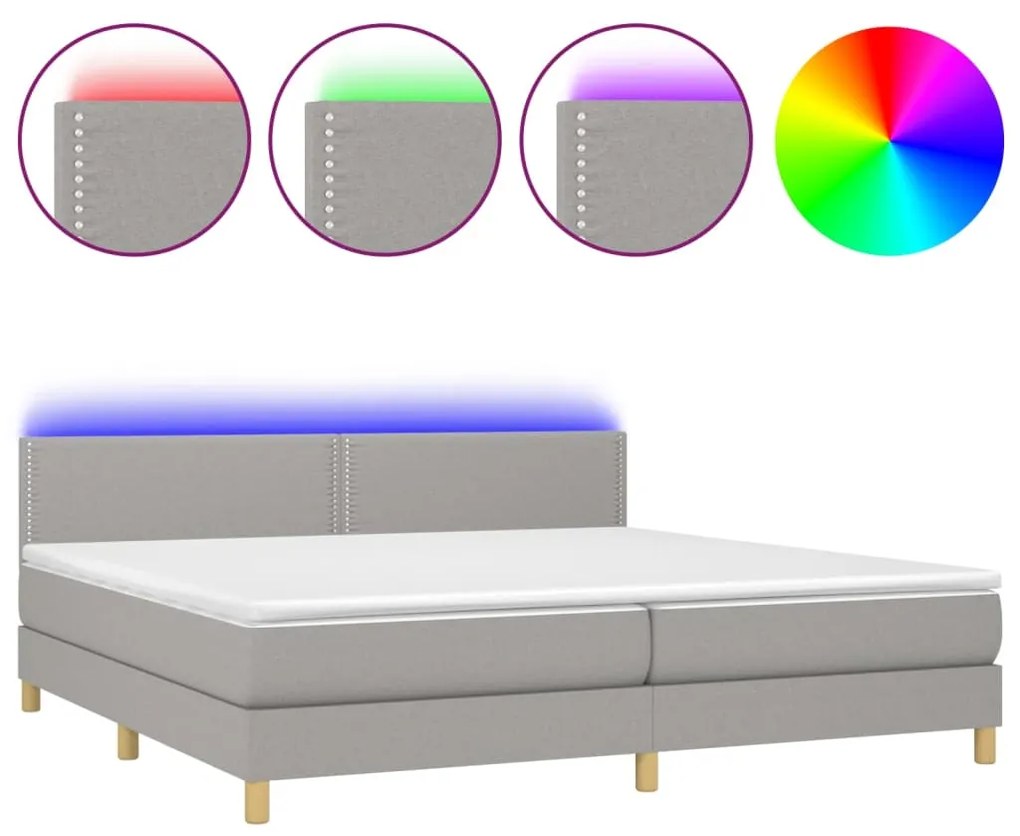 Κρεβάτι Boxspring με Στρώμα &amp; LED Αν.Γκρι 200x200εκ. Υφασμάτινο - Γκρι