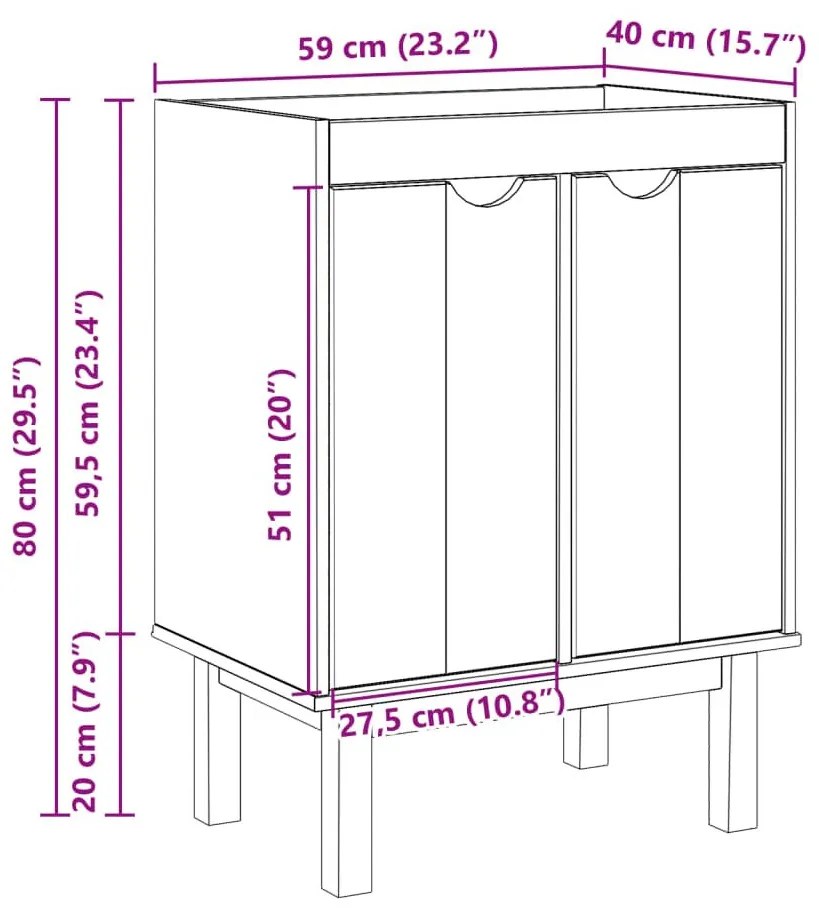 Ντουλάπι Μπάνιου OTTA 59x40x80 εκ. Μασίφ Ξύλο Πεύκου - Καφέ