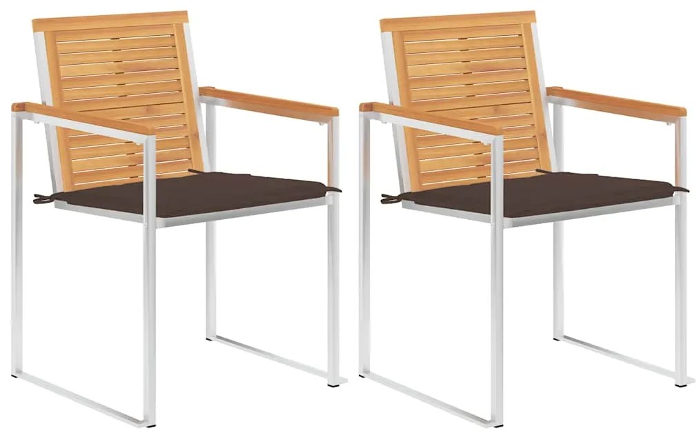 vidaXL Καρέκλες Κήπου 2 τεμ. από Μασίφ Ξύλο Teak/Ατσάλι με Μαξιλάρια
