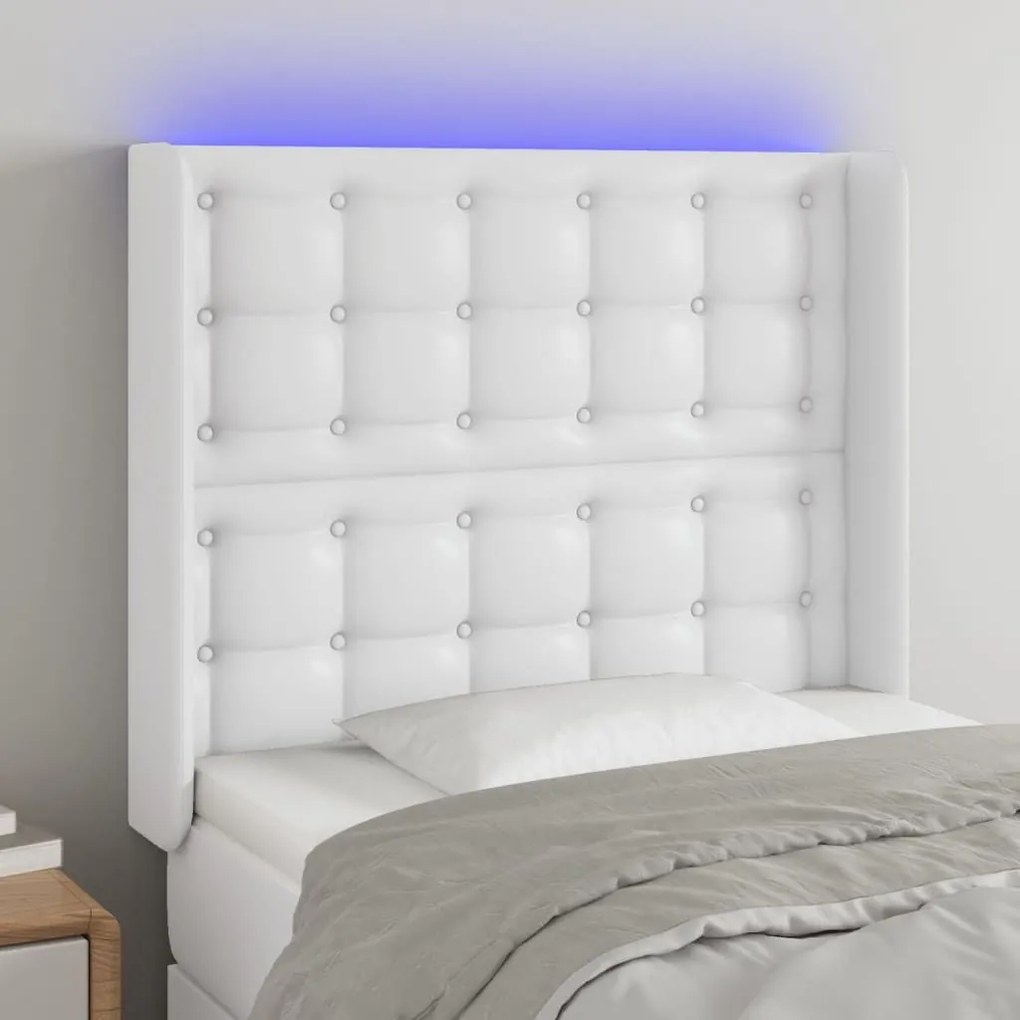 Κεφαλάρι Κρεβατιού LED Λευκό 93x16x118/128 εκ. Συνθετ. Δέρμα - Λευκό