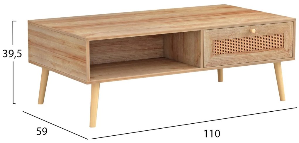 Τραπεζάκι σαλονιού COLM Rattan σε Φυσικό χρώμα 110x59x39,5Yεκ. 110x59x39.5 εκ.