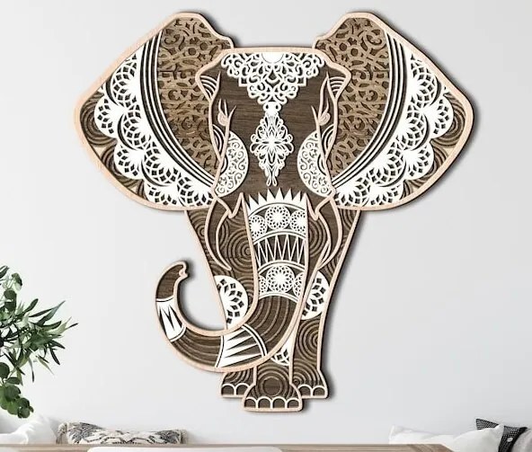 Intra απο ξύλο plywood 3mm-4mm πάχος - Elephant Multi Layer Mandala Δίασταση 30x30 cm Intraeaxys-lopqwq57