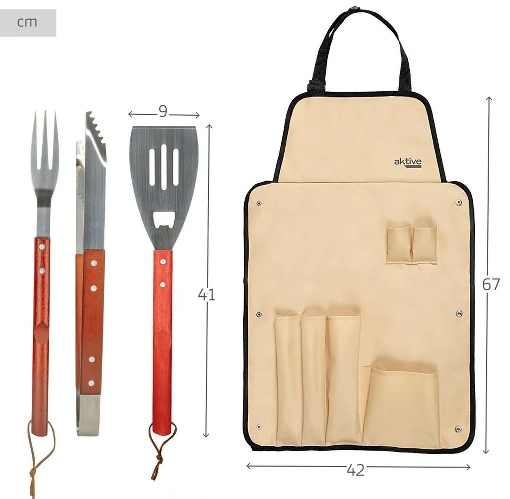 Σετ Σκεύη για Μπάρμπεκιου Aktive 7 Τεμάχια Μπάρμπεκιου Ανοξείδωτο ατσάλι 42 x 67 x 3 cm (4 Μονάδες)
