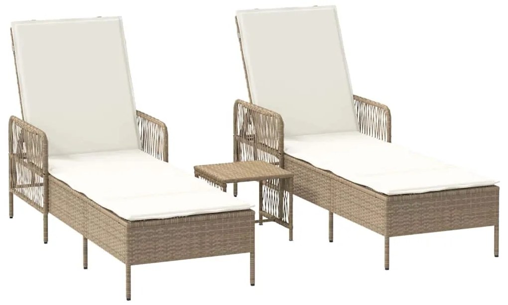 vidaXL Ξαπλώστρα με μαξιλάρι 2-πρόσωπο 2 pcs Μπεζ συνθετικό ρατάν