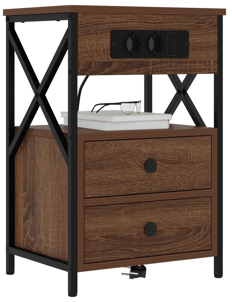 vidaXL Κομοδίνο 2 pcs Καφέ δρυς 40 x 31 x 60 εκ. Επεξεργασμένο ξύλο