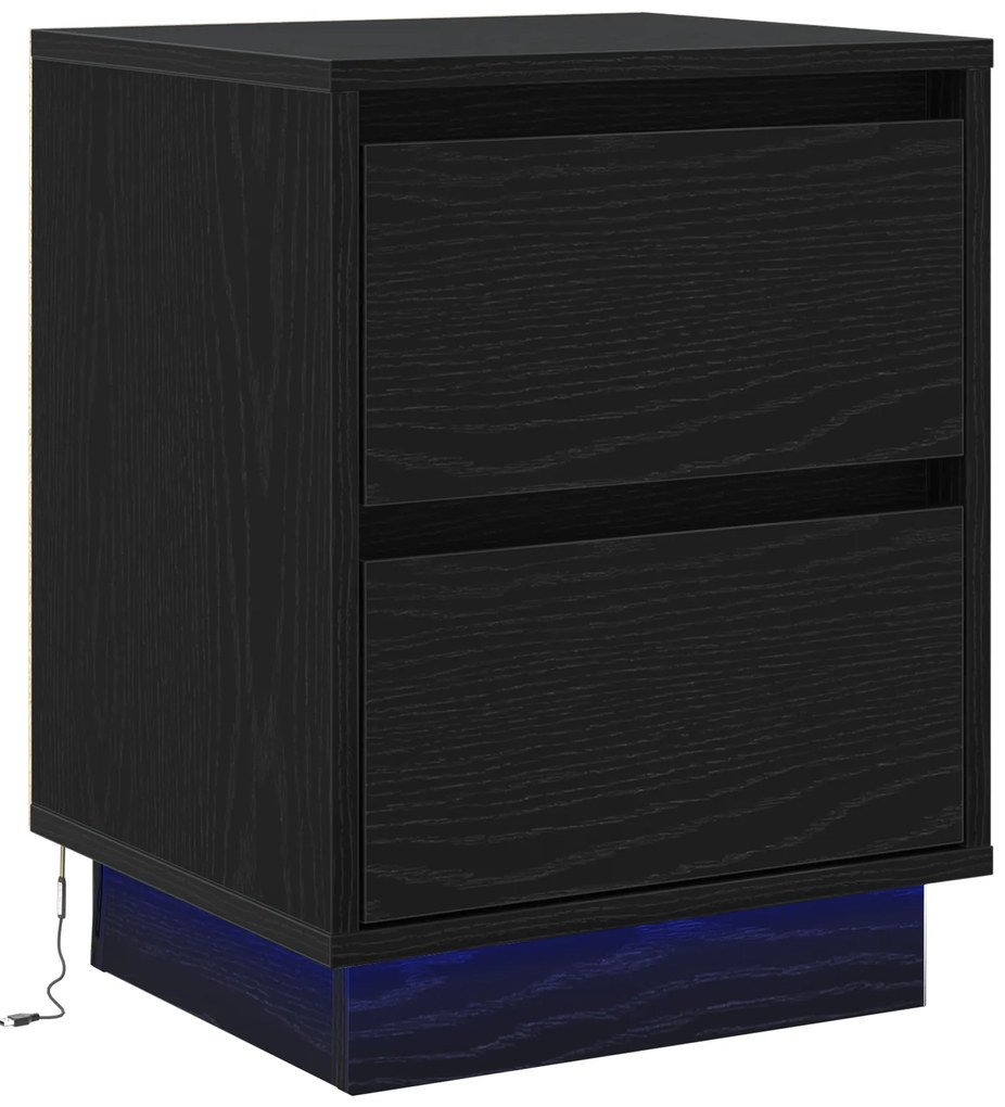 vidaXL Κομοδίνο με LED Φώτα Μαύρο 39x34.5x50 εκ.