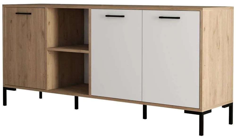 Μπουφές Aurora 389MZA2203 180x45x80cm Oak-White Μελαμίνη,Μέταλλο