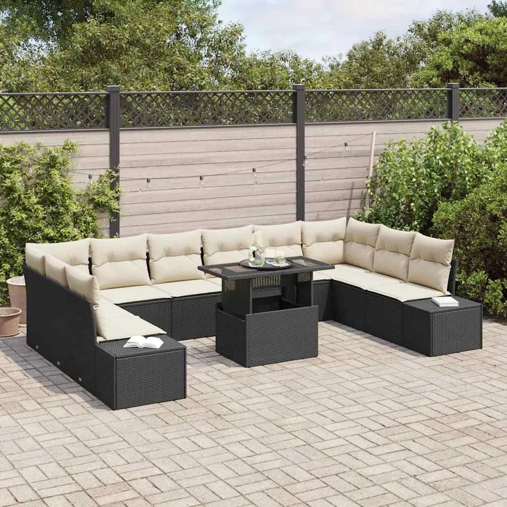 vidaXL Σετ Καναπέ Κήπου 11 pcs Μαύρο και κρεμ 100 x 55 x 73 εκ
