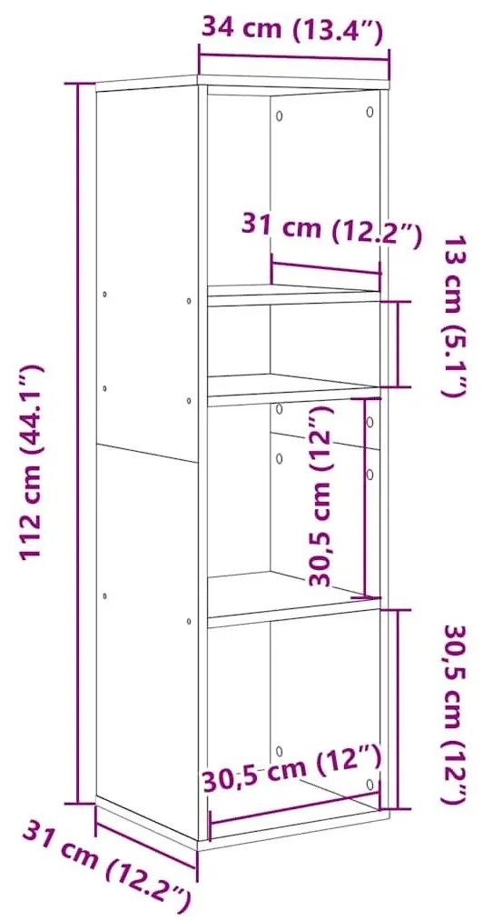 Βιβλιοθήκη Μαύρη 34x31x112 εκ. από Επεξεργασμένο Ξύλο - Μαύρο