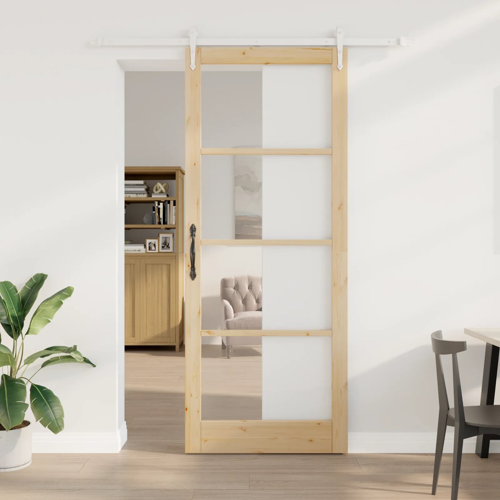 vidaXL Συρόμενη Πόρτα με Σετ Υλικών 93x232 εκ Σταθερό Ξύλο Πεύκου