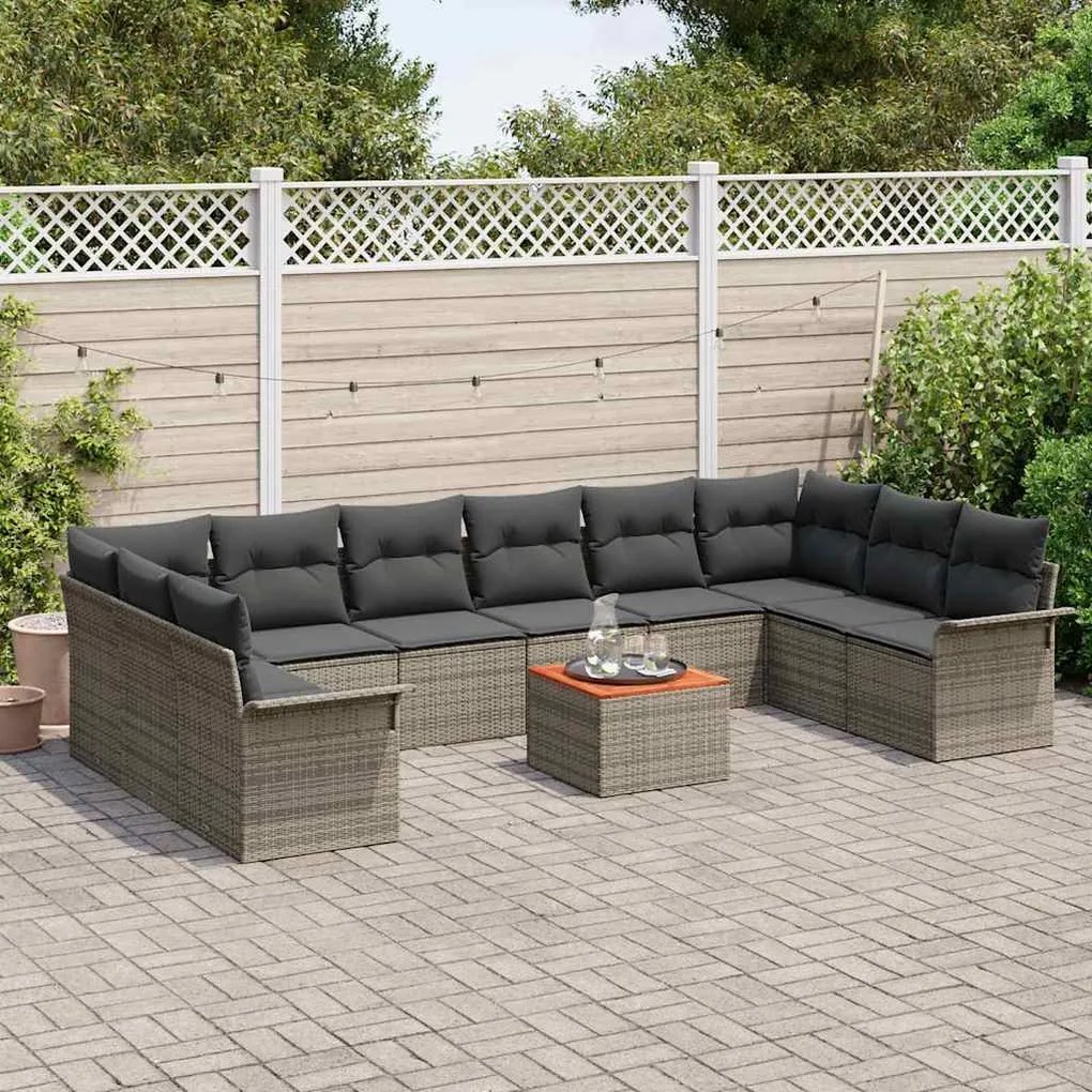 vidaXL Σετ Καναπέ Κήπου με μαξιλάρι 11 pcs Γκρι 55 x 55 x 37 εκ