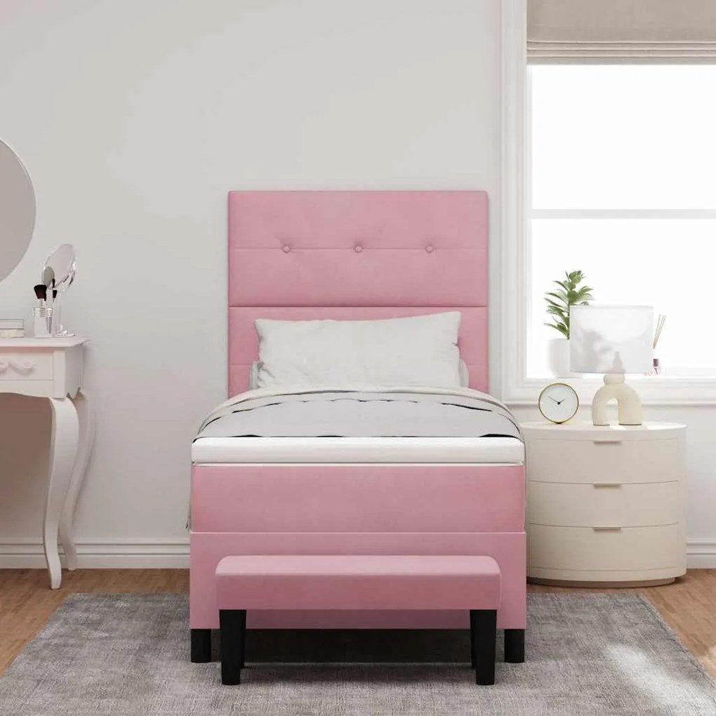 vidaXL Κρεβάτι με ελατήρια με στρώμα Ροζ 90 x 200 cm Βελούδο