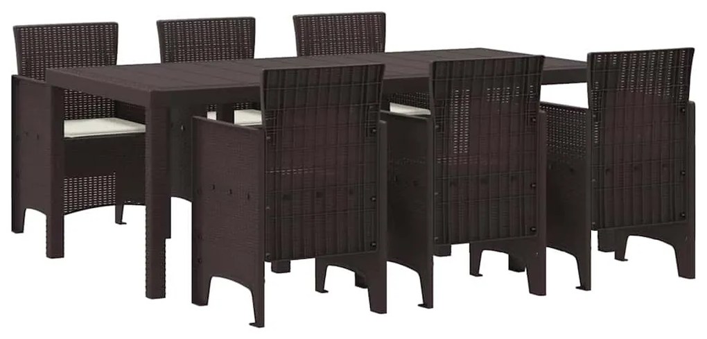 vidaXL Σέτ φαγητού για κήπο 7 pcs Καφέ Rattan Polt